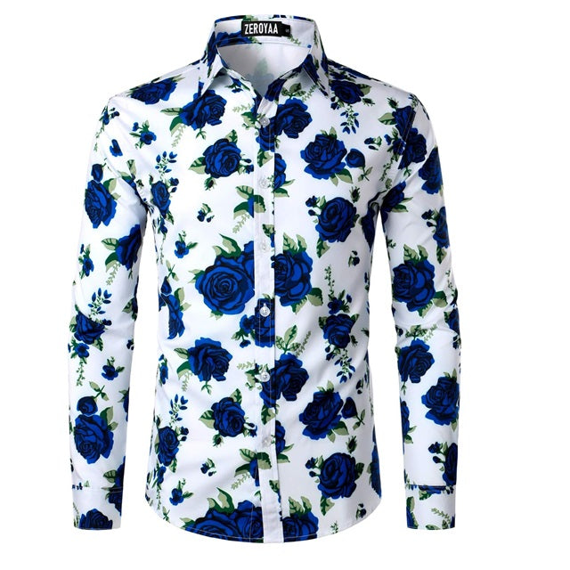 Men's Printed Slim Fit Long Sleeve Button Up