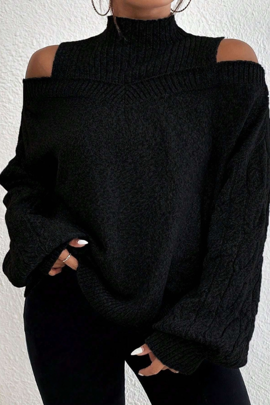 Plus Size Open Shoulder Loose Knitted Pullover Sweater