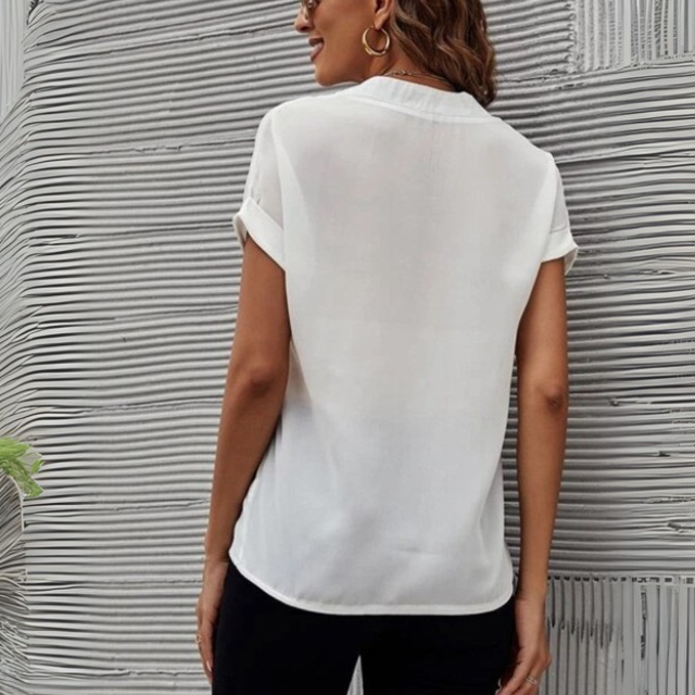 Women's Mandarin Collar Short Sleeve Blouse