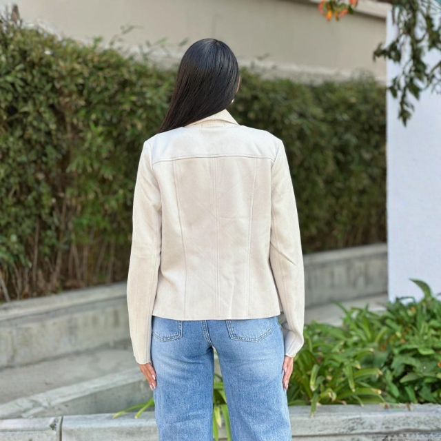 Women's Suede Lapel Zip Up Jacket
