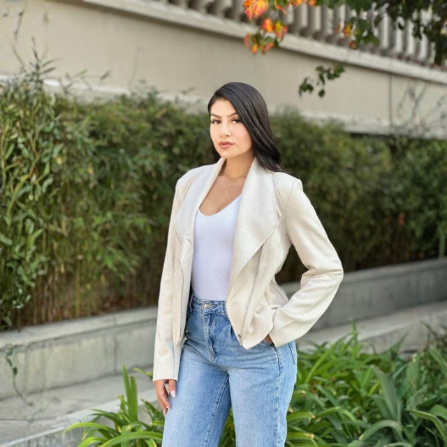 Women's Suede Lapel Zip Up Jacket