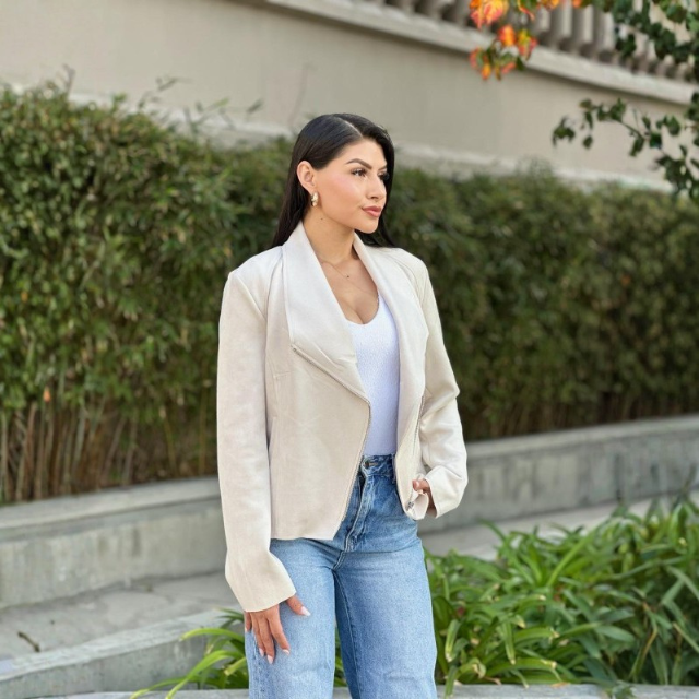 Women's Suede Lapel Zip Up Jacket