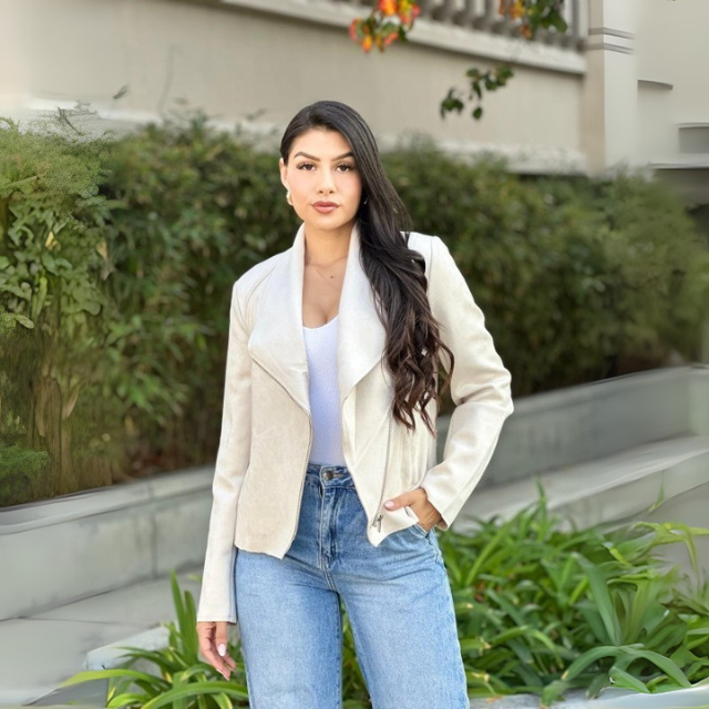 Women's Suede Lapel Zip Up Jacket