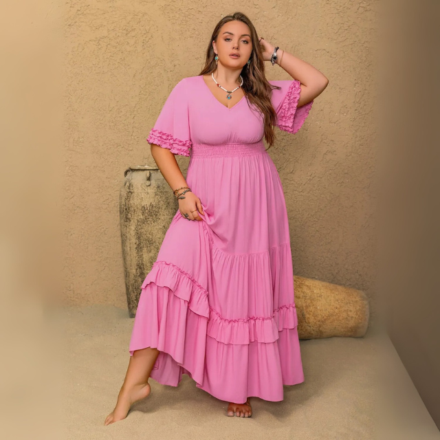 Plus Size V-Neck Flared Maxi Dress