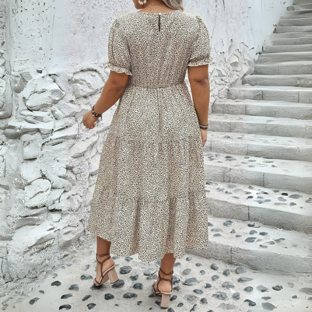 Women's Plus Size Leopard Print Short Sleeve Flared Dress