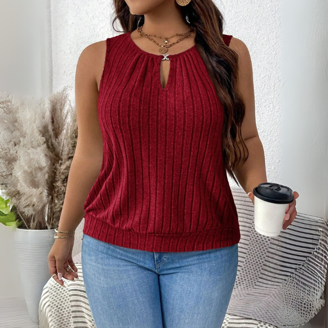 Women's Plus Size Knitted Keyhole Top