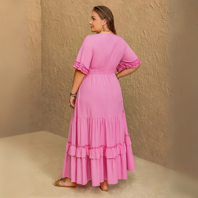 Plus Size V-Neck Flared Maxi Dress