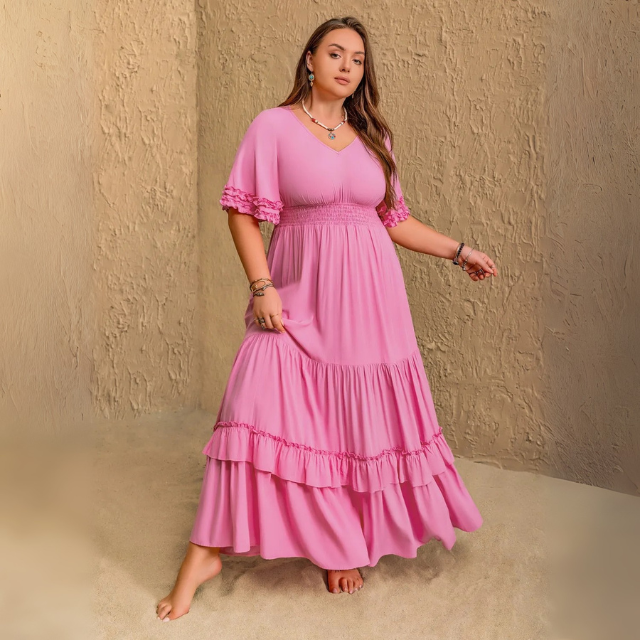 Plus Size V-Neck Flared Maxi Dress