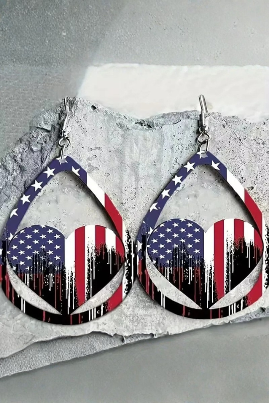 Women's US Flag Pattern Wooden Earrings