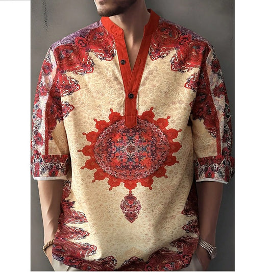Loose Fit Men's Floral Printed Vacation Shirt