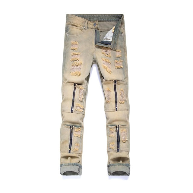 Men's Ripped Destroyed Cargo Denim Jeans