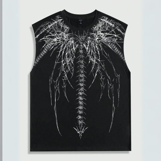 Men's Goth Skeleton Print Casual Crew Neck Tank Top