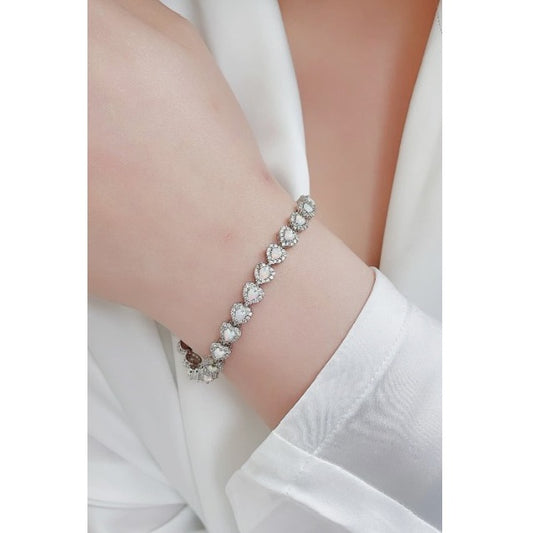 Sterling Silver Opal Heart Bracelet