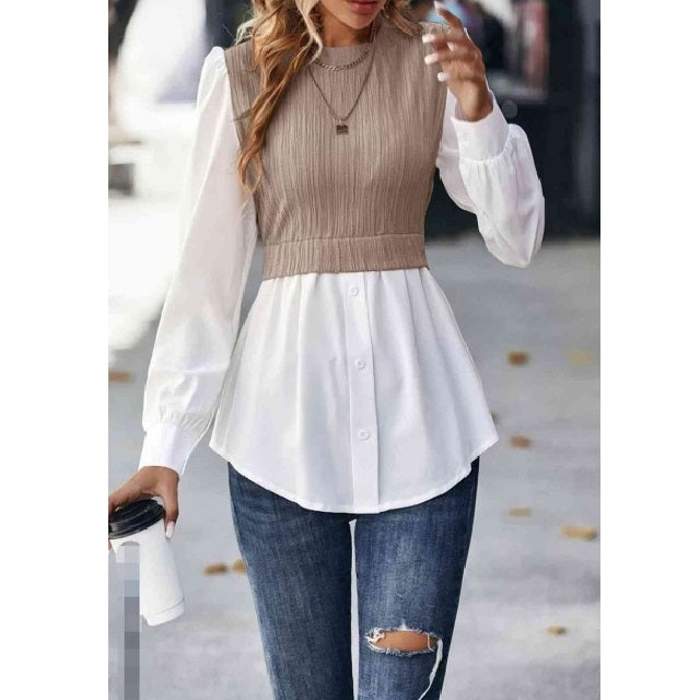 Round Neck Crop Sweater Blouse