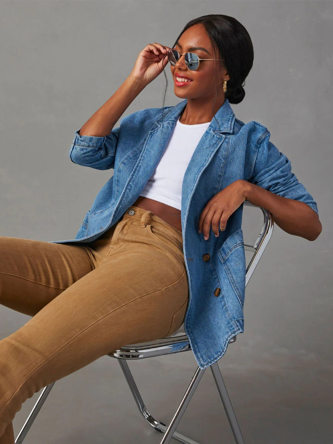Long Sleeve Collared Neck Denim Jacket