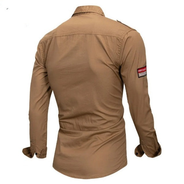 Long Sleeve Military Shirt With Embroidery