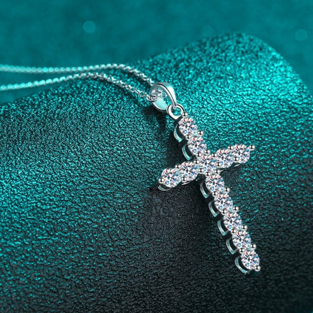 Moissanite Cross Pendant Chain Necklace