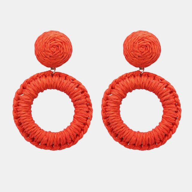 Round Shape Raffia Grass Dangle Earrings