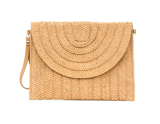Foldover Convertible Straw Clutch