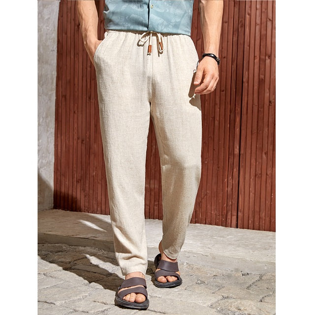 Men Solid Drawstring Waist Pants