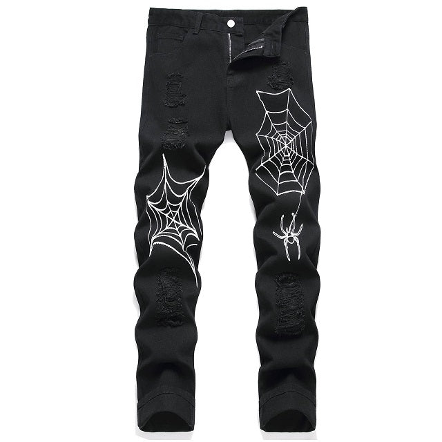 Men's Spider Web Print Jeans