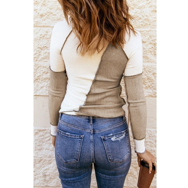 Color Block Exposed Seam Knitted Top