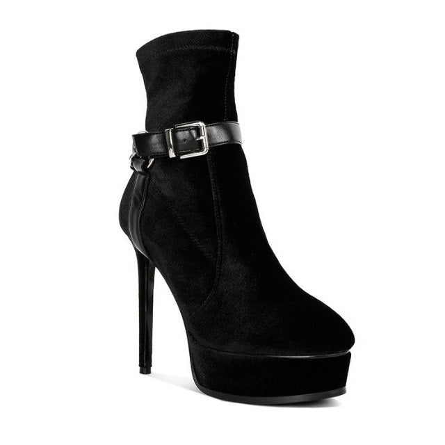 High Platform Velvet Ankle Boots