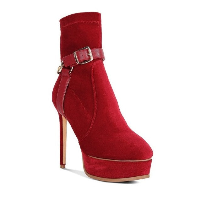 High Platform Velvet Ankle Boots
