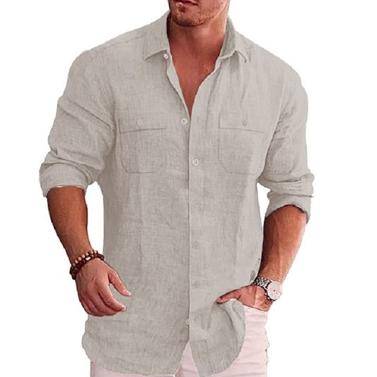 Men's Button Down Long Sleeve Linen Shirt