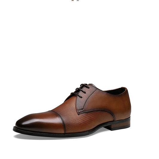 Men's Leather Cap Toe Oxford  Wingtip Derby Shoes