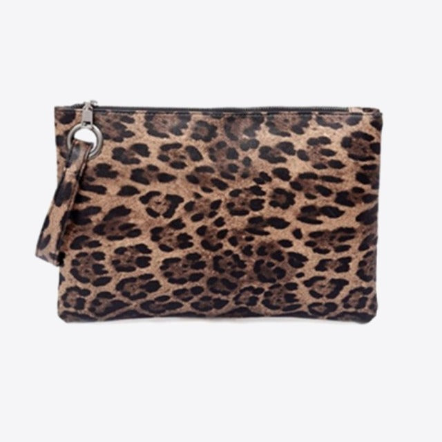 Leopard Leather Clutch Bag