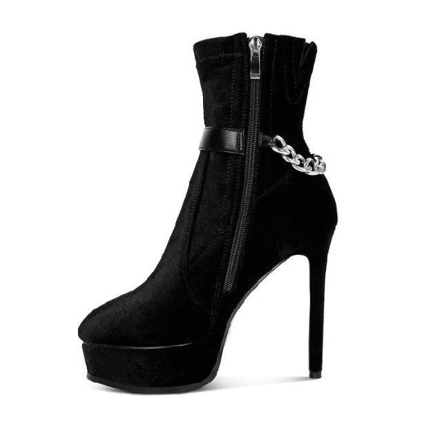 High Platform Velvet Ankle Boots