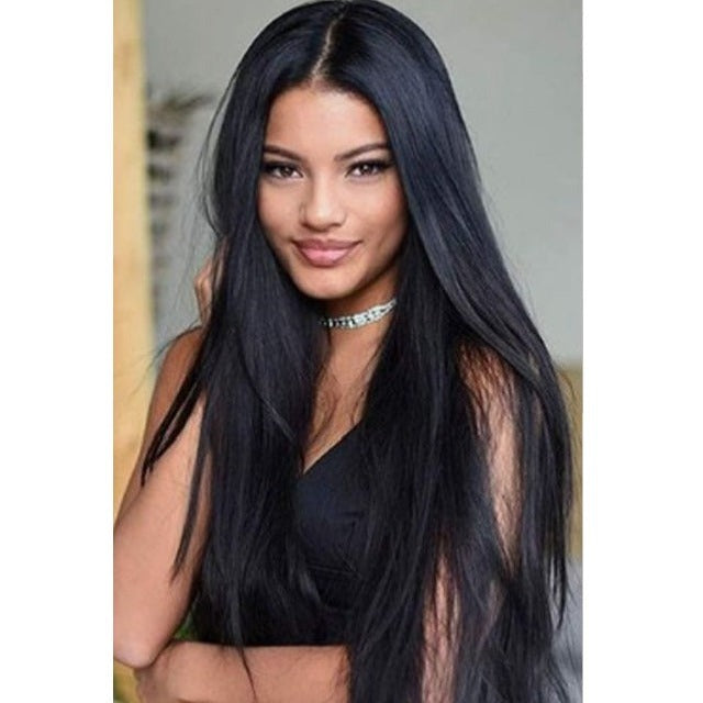 Black Long Lace Front Straight Synthetic Wigs