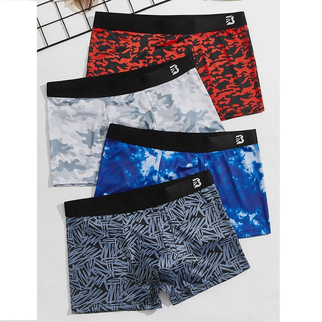 Men 4pcs Camo & Tie Dye Print Boxer Brief