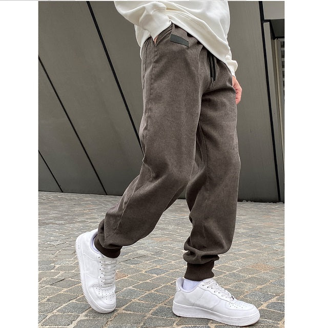 Men Solid Drawstring Patched Jogger Pants