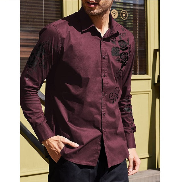 Men's Floral Embroidered Dress Shirt