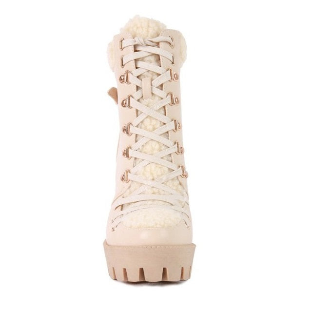 Leather Fur Collared Ankle Boots