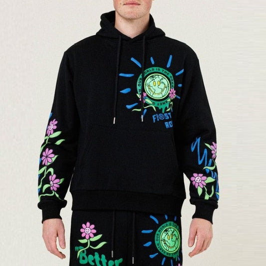 Flower Graphic Terry Pullover Hoodie
