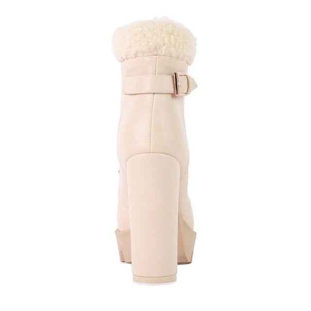 Leather Fur Collared Ankle Boots