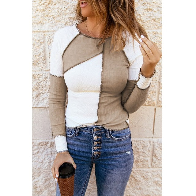 Color Block Exposed Seam Knitted Top