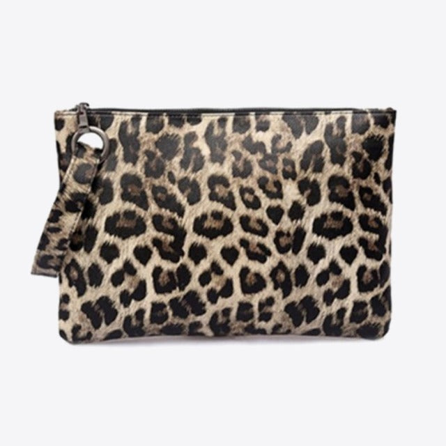 Leopard Leather Clutch Bag
