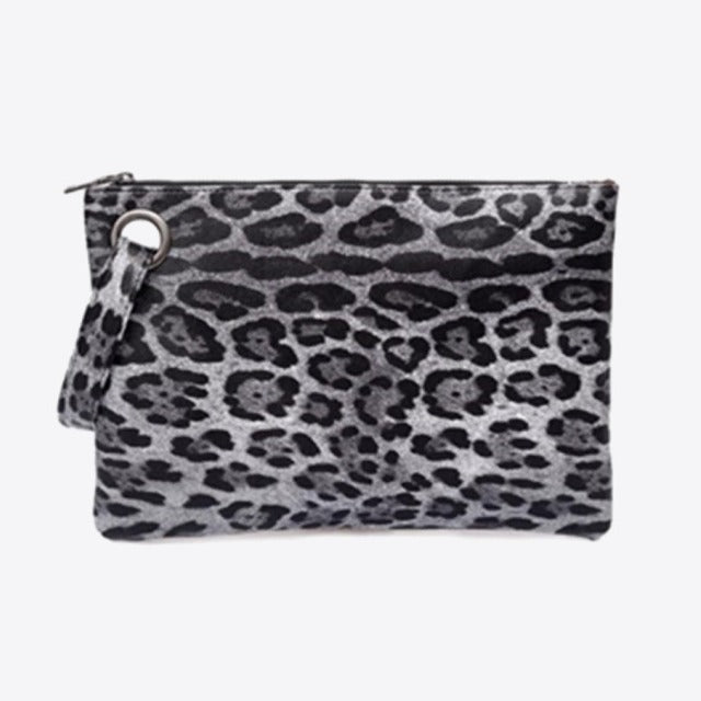 Leopard Leather Clutch Bag