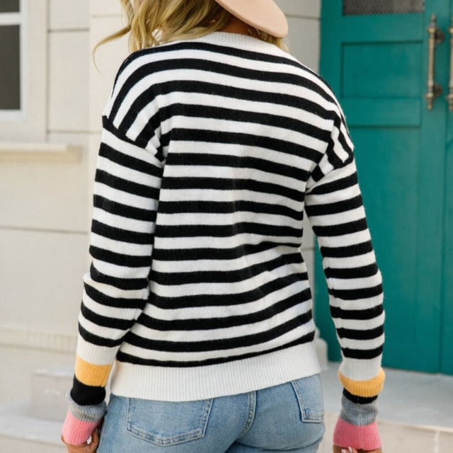 Warm Striped Round Neck Sweater