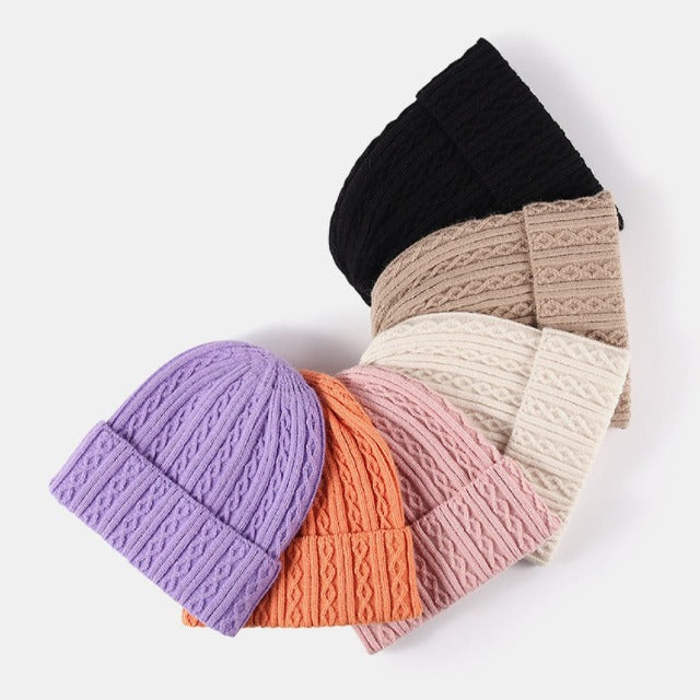 Mixed Knit Cuff Beanie Hat