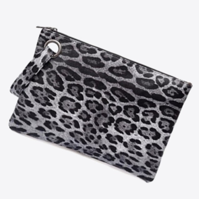 Leopard Leather Clutch Bag