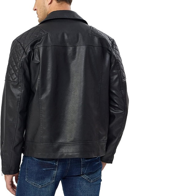 Men's Faux Leather Motorcycle Stand Collar Slim Fit Biker Coat