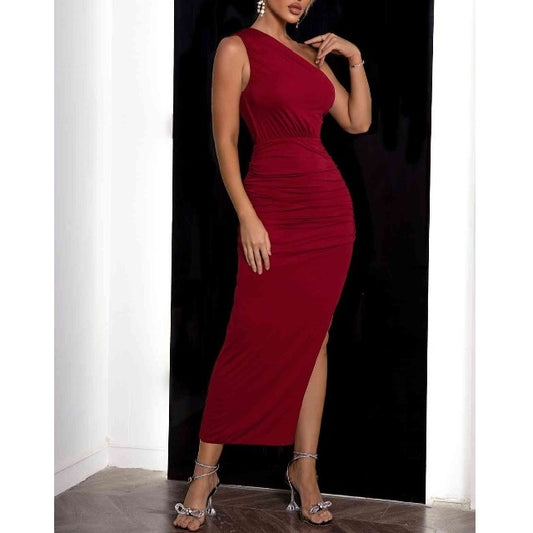 One-Shoulder Sleeveless Split Dress