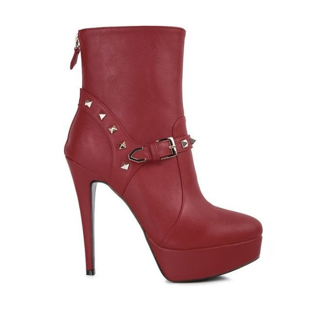 Metal Stud Leather Ankle Boots