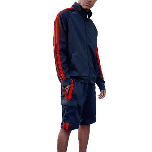 Two Stripe Cargo Pocket Track Jacket Short Suit