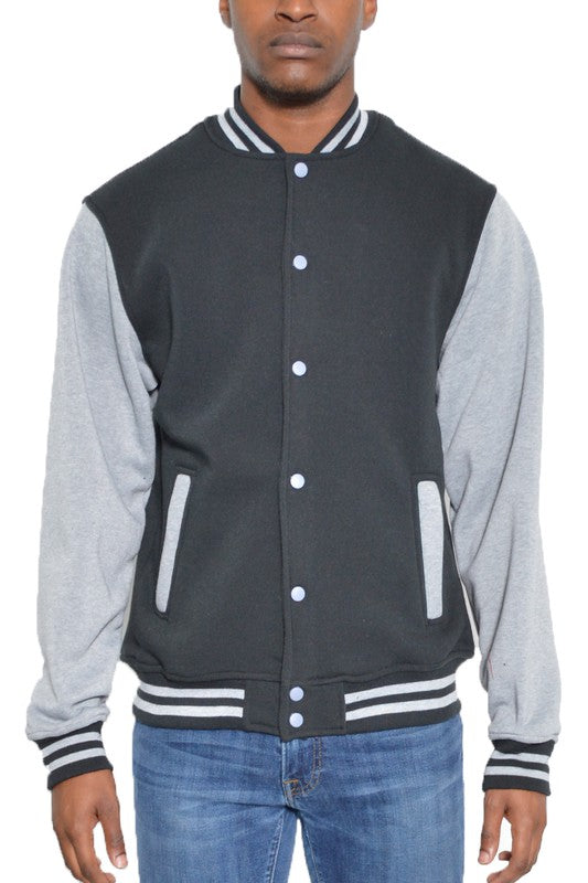 Men's Fleece Snap Button Varsity Jacket